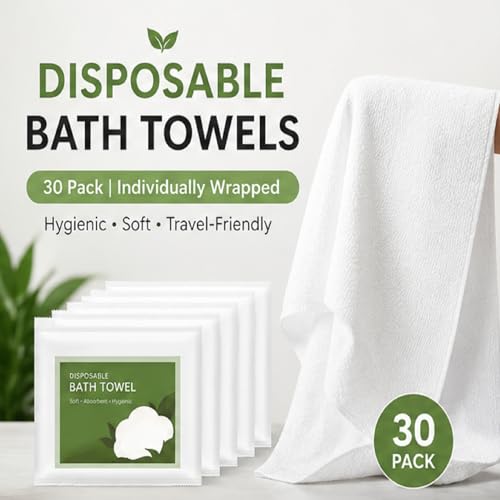 30 Pack Disposable Bath Towels 70x 140cm – Compressed, Individually Wrapped Towels for Hotel, Spa, Gym, Salon, Beach, Sauna, Camping & Travel – Soft, Absorbent, Lightweight & Portable