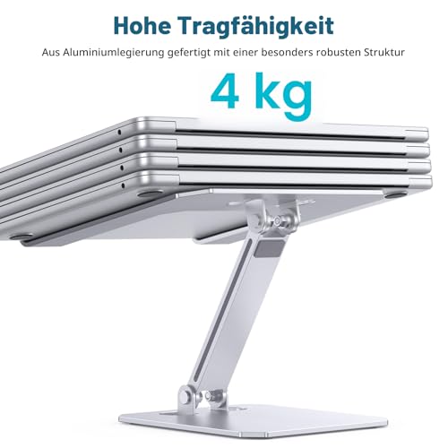 OMOTON Aluminium Laptop Stand, Height Adjustable, Ergonomic Foldable Notebook Stand, Laptop Holder for Laptops such as MacBook Pro/Air (11-16 Inches), Silver