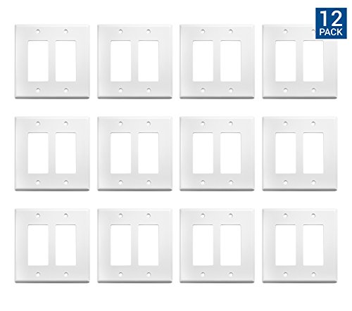 Hyperikon Decorator Wall Plate Cover, 2 Gang Wall Switch Plate/GFCI Wall Plate, Standard White Rocker Wall Plate, Indoor Use, UL - Screws Included, 12 Pack