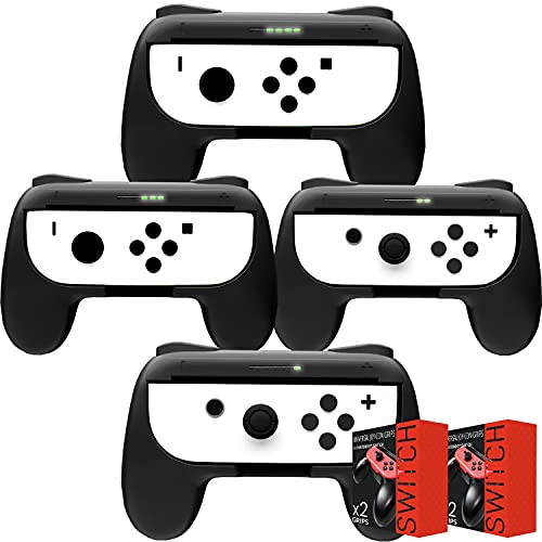 Switch Controller Grips (Party Pack of Four Orzly Grip Attachments, Super Smash Bros Ultimate Compatible, for Nintendo Switch JoyCon Controllers) 4 Grips for Multi Player Games (4X Black)