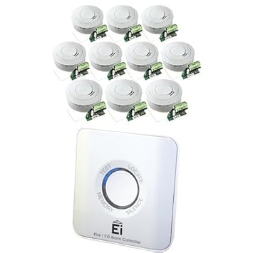 Ei Electronics Ei650RF 10-Jahres-Funkrauchwarnmelder, weiß, 10 Stück + Einknopf-Fernbedienung für Rauchwarnmelder, Ei450
