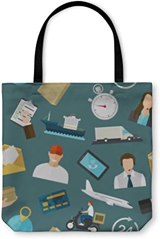 Gear New Shoulder Tote Hand Bag, Pattern With Flat Color Icons Concept For Delivery Service, 18x18, 3659054GN