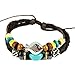 Real Spark Handmade Braided Leather Wrist Band Wood Beade Fish Charm Wrap Bracelet Blue