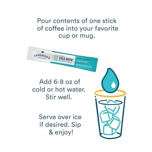 CAMERON’S COFFEE CLASSIC COLD BREW INSTANT SINGLE SERVE STICKS, MEDIUM ROAST , 100% ARABICA , 128 COUNT