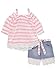 U.S. Polo Assn. Little Girls' Fashion Top and Short Set, Striped Jersey Lace Trim Midi Short Multi, 6