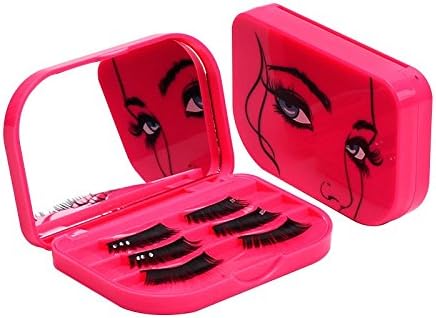 Katoot@ False Eyelash Storage Box Makeup Cosmetic with Mirror Case Pink Travel Organizer Beauty Comestics Tool Plastic Gift 110X74X20mm (Rose)