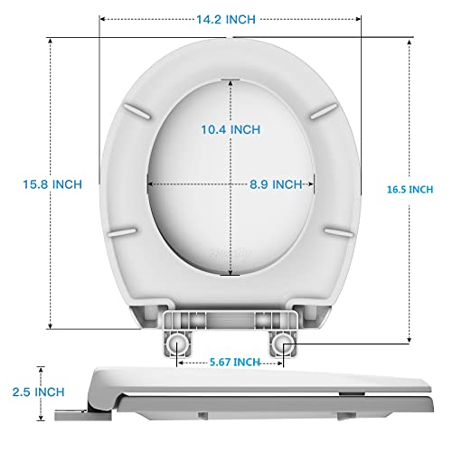 Toilet Seat, Round Toilet Seat, Durable Plastic Toilet Seat Round with Slow Close, Never Loosens