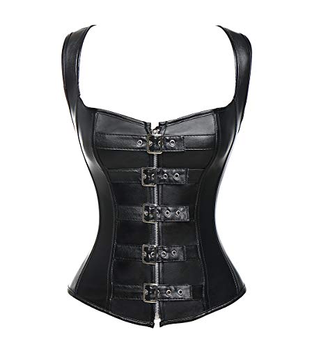 SLIMBELLE-Donna-Steampunk-Gotico-Corsetto-Sexy-Pelle-Bustino-Overbust-Corsetti-con-Ossa-dAcciaio-Plus-Size-S-6XL