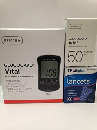 Arkray Glucocard Vital Blood Glucose Monitoring System + 50 Glucocard Vital Blood Glucose Test Strips + 100 TRUEplus 30G