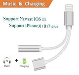 2 in 1 Lightning Adapter and Charger, Lightning to 3.5mm Aux Headphone Jack Audio Adapter for iphone X / 8 / 8 plus / 7 / 7 plus (Compatible with iOS 10.3 , iOS11 or Later) (Silver)
