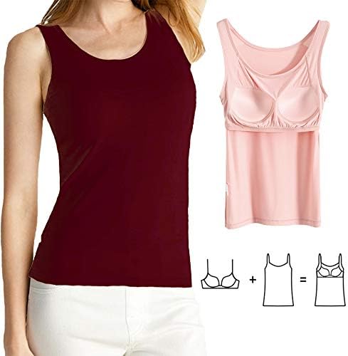 Womens Tank Tops Camisole with Built in Padded Bra Crop Top Cami Bra Vest Sleeveless for Yoga Daily Wear