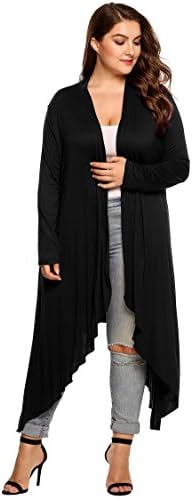 GBoon Women Classic Oversized Long Sleeve Soft Drape Asymmetrical Hem Duster Maxi Cardiga Long Blazer