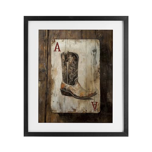 Stupell Industries Western Rustic Playing Card Black Framed Print Under Glass d…