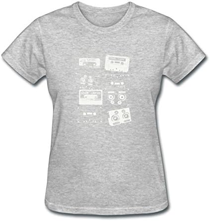 Women Top-shirt Old Tape Cassettes Music Printed For Customized Short Sleeve T-shirt-gray X-small