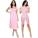 Popilush A Line Dresses for Women Shapewear Built-in Bra Short Sleeve Square Neck Flowy Wedding Guest Midi Dress