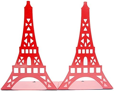 Ahkea Eiffel Tower Shaped Bookends - Creative Iron Bookends For Kids Children Bedroom Library School Office Desk Study Gift (Red)