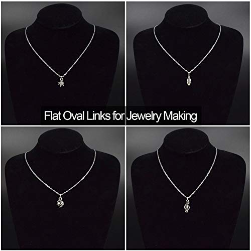 33 Feet Necklace Jewelry Chain with 50 Charms Pendants, 80 Jump Rings and 30 Lobster Clasps Stainless Steel Silver Plated Jewelry Chain for Bracelet Making Jewelry Repair