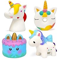 FLY2SKY Unicorn Squishy Toy 4 PCS Kawaii Narwhale Cake Unicorn Donut Star Unicorn Horse Rainbow Unicorn Squishies Slow Rising Jumbo Squishies Cream Scented Soft Squeeze Novelty Toy Stress Relief Toys