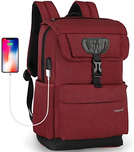 Tigernu College Laptop Backpack School Bookbag with USB Charging Port for Women Men Water Resistant Travel Computer Bag Fits 15.6 inch Laptop/MacBook