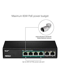 Trendnet 5-port no administrado 10 100 Mbps switch PoE con 4 poe Puertos Ethernet, 802.3 af (tpe-s50), Negro