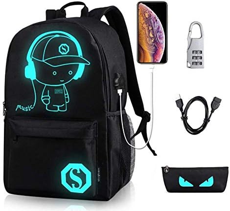 Anime Luminous Backpack School Bags USB chargeing port Handbag Bag