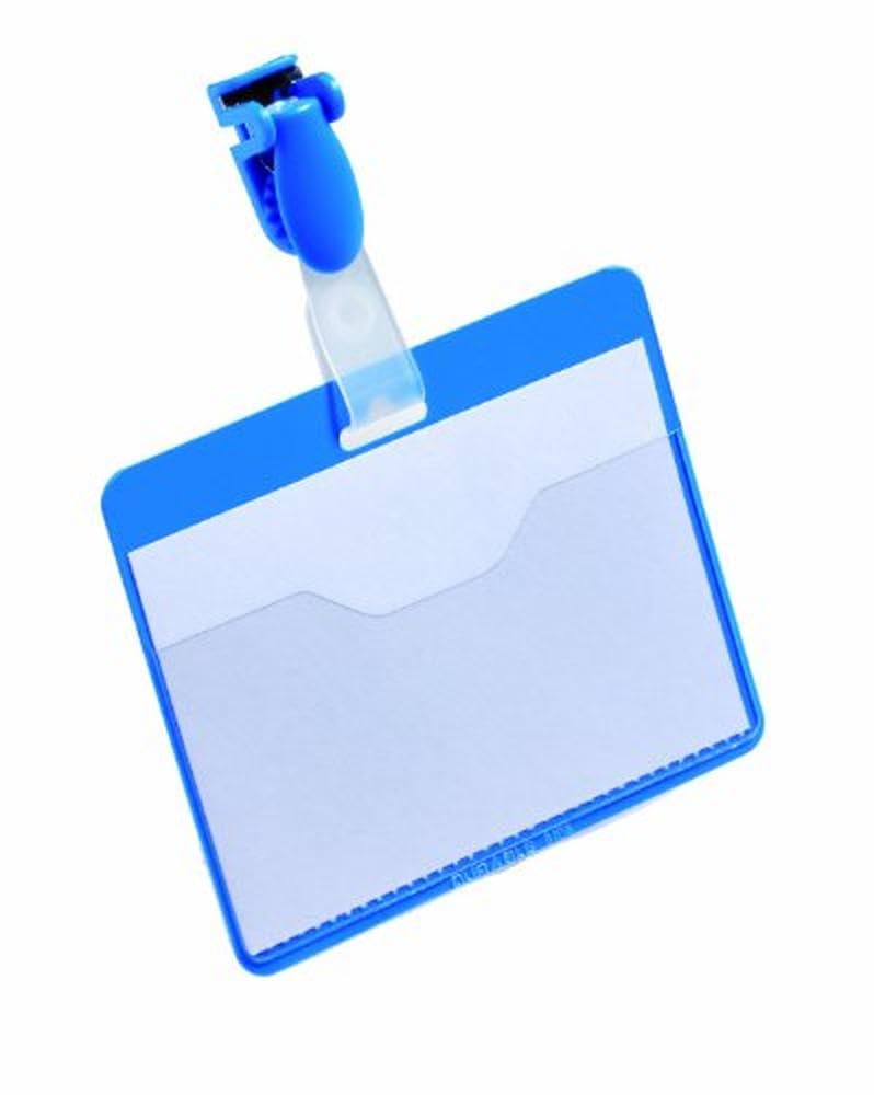 Durable Visitor Name Badge 60 x 90 mm with Clip Blue | Pack of 25 Badges | Includes Blank Insert Cards | Ideal for Events and Visitor Management