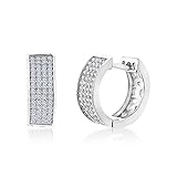 Mia Sarine Womens Pave Cubic Zirconia Band Huggie Hoop Earrings in Rhodium over Sterling Silver