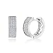 Mia Sarine Womens Pave Cubic Zirconia Band Huggie Hoop Earrings in Rhodium over Sterling Silver