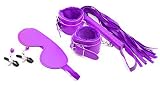 CoCo Island BDSM Bondage Restraints Set, Nipple Clips, Whip, Handcuffs and Blindfold Eye Mask (Purple)