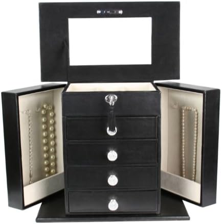 Kendal LJC-05BK Leather Jewelry Box Locked with Key, Large