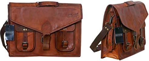 Premium Leather Messenger bag for men and women 15” Inch- Genuine Handcrafted leather bags for office| laptop |tablet| -Unisex Messenger bag with Adjustable Shoulder Strap (Brown)– Best Gift Idea …