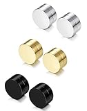 FIBO STEEL 3 Pairs Stainless Steel Round Magnetic Earrings for Men Women No Piercing Clip On Stud Earrings,6MM