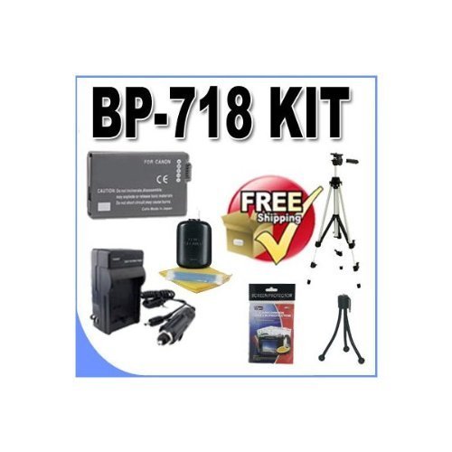 Battery And Charger Kit For Canon VIXIA HFR300, HFR32, HFR30, HFM50, HFM500, HFM52 Digital Camcorders Kit BP-718 + Ac/Dc Rapid Travel Charger + More (Replaces Canon BP-709, BP-718, BP-727)