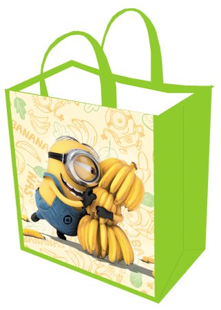 Despicable Me 3! Minions Hugging Bananas Reusable Green Yellow Tote Bag for Kids, Teens, and Adults! Large