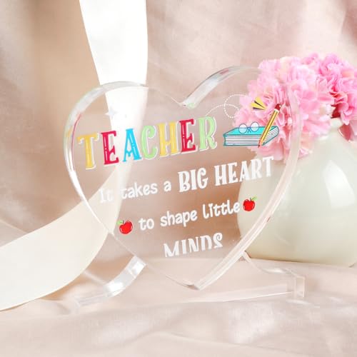 MUCOOS Heart Shaped Acrylic Plaque, Teacher Gift, Thank You Gift, With Acrylic Base, A Thoughtful Gift for Teachers, Acrylic Ornaments, Can Be Placed in the Office