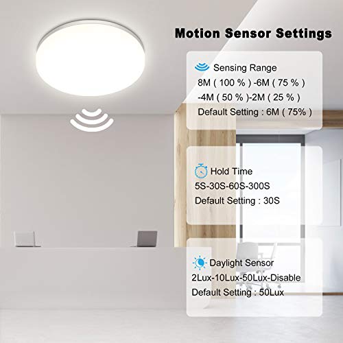 Oraymin 6er LED Deckenleuchte mit Bewegungsmelder Einstellbar 24W 2400LM LED Deckenleuchte IP54 Feuchtraumleuchte, 4000K… – Bild 3