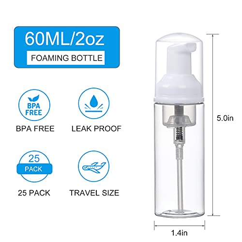 25 Pack 60ML/2oz Clear Foam Dispenser Bottles Mini Liquid Foaming