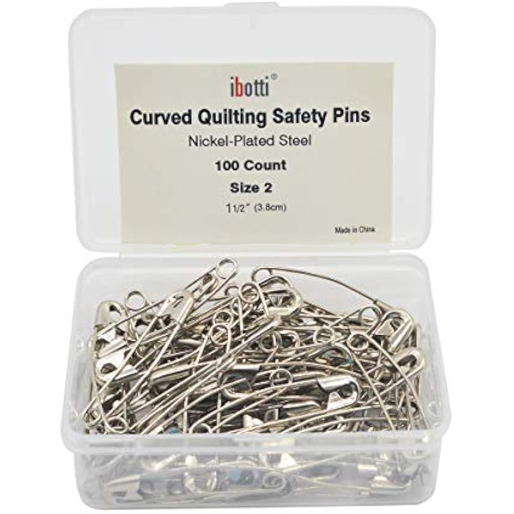 Ibotti Curved Safety Pins For Quilting, Basting Pins, Size 2, 100count