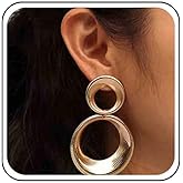 Allereyae Vintage Large Circle Dangle Earrings Hollow Hoop Drop Earrings Gold Big Circle Earrings Exaggerated Hoop Earrings Jewelry for Women