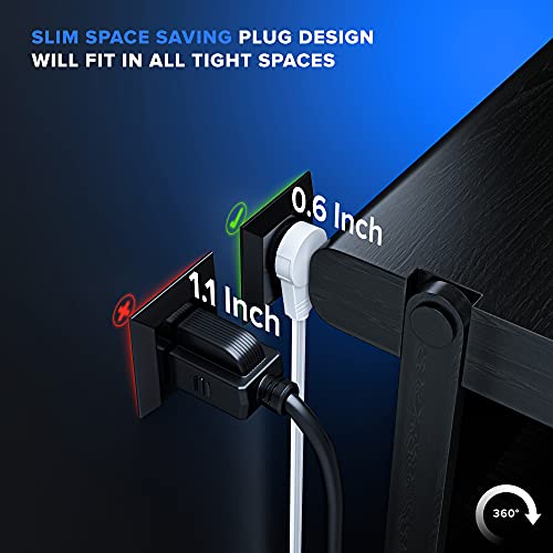 Extension Cord White Flat Multi Plug, 1 Ft 360° Rotating Short Power