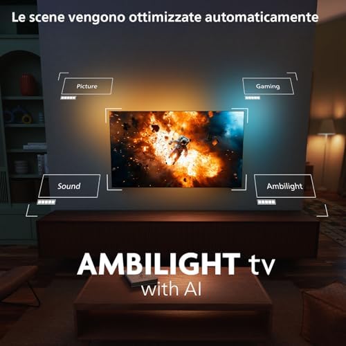 Ambilight 48OLED820 4K OLED Smart TV - Display 48’’ con processore P5 AI Perfect Picture Ultra HD, Google TV, Dolby Vision e Atmos Sound - Funziona con Alexa e Google