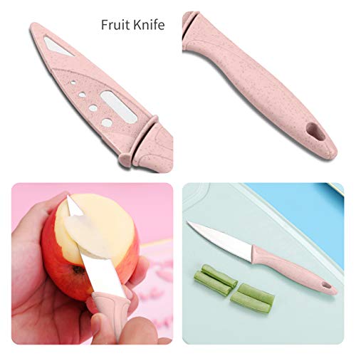 Vegetable Peeler Set of 3,Stainless Steel Blades with Wheat Straw Non-Slip Handles,Multifunction Kitchen Tool Set, Includes Fruit Knife,Peeler, Kitchen Shears,Pink