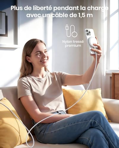 Qi2 25W Magnetic Wireless Charger, Charging Pad with 1.5M Cable Compatible Mag-Safe for iPhone 17e/Air/17/16/15/14/13/12, AirPods 4/3/2/Pro, Pixel 10 Series and Plus (with 30W Adapter)-White