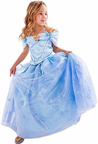 Hallowkid® Girls Kids Children Cinderella Fancy Princess Palace Cosplay Dress Blue 140cm/6t-7t