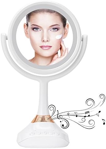 COOLGUY Lighted Makeup Mirror, LED Makeup Mirror with Bluetooth 1X/5X Magnification, Double-sided Vanity Mirror, Hands-Free Speakerphone, Audio and USB Charging by (White)