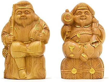 木彫り仏像 柘植 恵比須 大黒天 セット 金泥付き 高8 5cm 往復送料無料