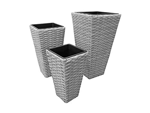 Pflanztöpfe Rattan 3er Set konisch Grau Pflanzkübel Pflanzenkuebel Blumentopf Blumenkübel Kunststoff (Hellgrau)