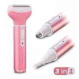 Kaiercat 3 in 1 Rechargeable Lady Shaver+Nose Ear Hair Trimmer+Eyebrow Trimmer Stainless Steel & Water Resistant with Vacuum Cleaning System (Pink)