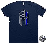Thin Blue Line Flag T-shirt & Spartan Back The Blue Sticker Police Support