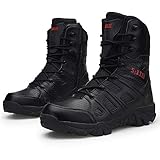 Bitiger Men's Combat Boots with Side Zipper Velcro and Casual Outdoor Mountaineering Trekking Commando Tactical Boots